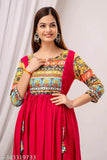 Pink rayon anarkali kurti with three-quarter sleeves, hand block print design, Indian fashion wear