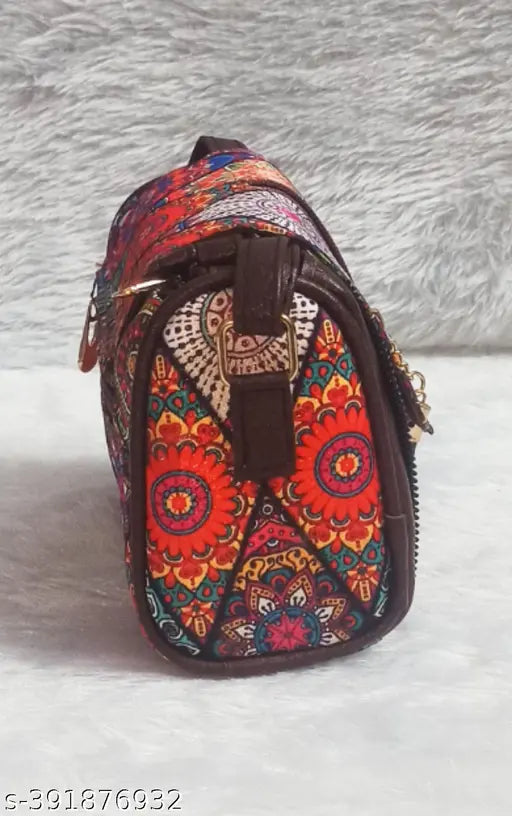 Colorful patterned silk small sling bag
