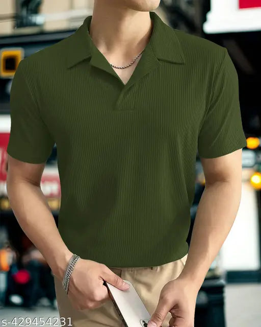 Striped Lycra short-sleeve premium t-shirt for men, size M (38in x 27in), made in India