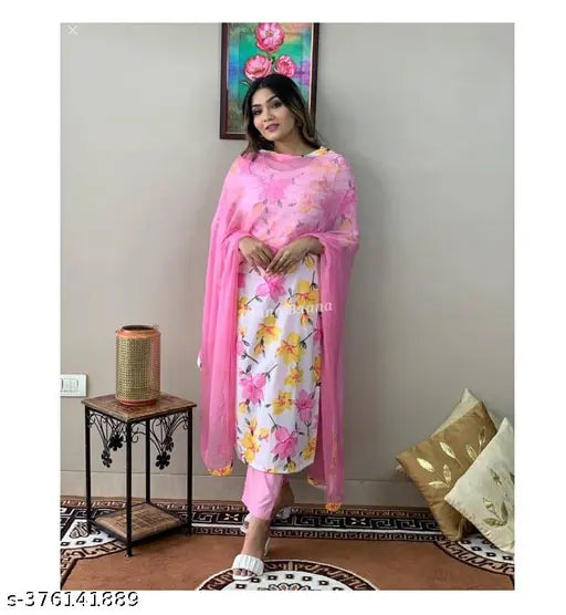 Rayon printed dupatta set for women, three-quarter sleeves, vibrant Indian fashion