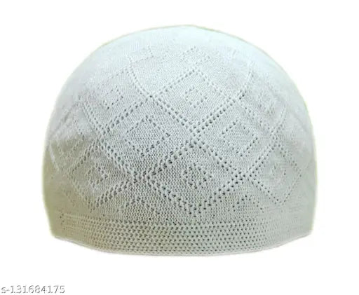 White cotton cap set for men, Turkish style knitting Muslim prayer cap, pack of 10 family pack, comfortable and lightweight for prayer and special occasions