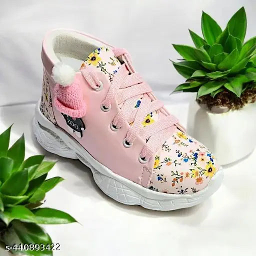 Multicolor synthetic leather casual shoes for kids, ideal for sports and running. Comfy fit, cushioned insoles, versatile pink color. Perfect for everyday wear. Brand: HooH Girl. Made in India