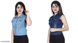 Light Dark denim sleeveless jacket, solid pattern in XS and M sizes
