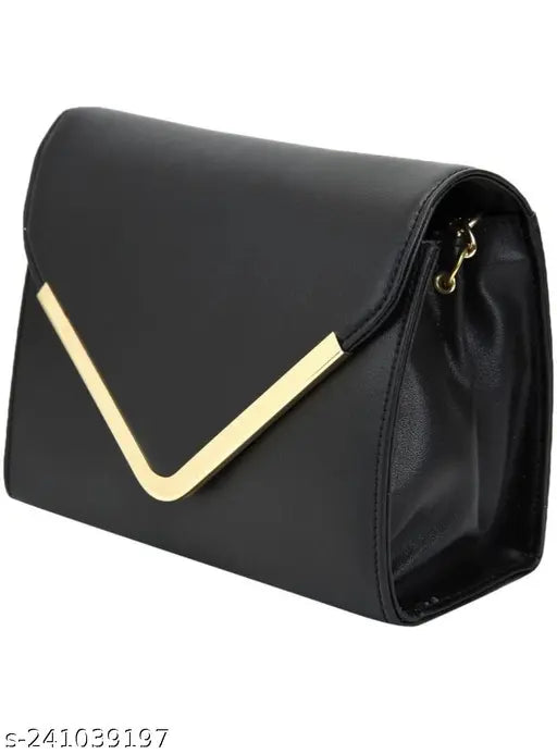 Black sling bag with gold zipper and shoulder strap
