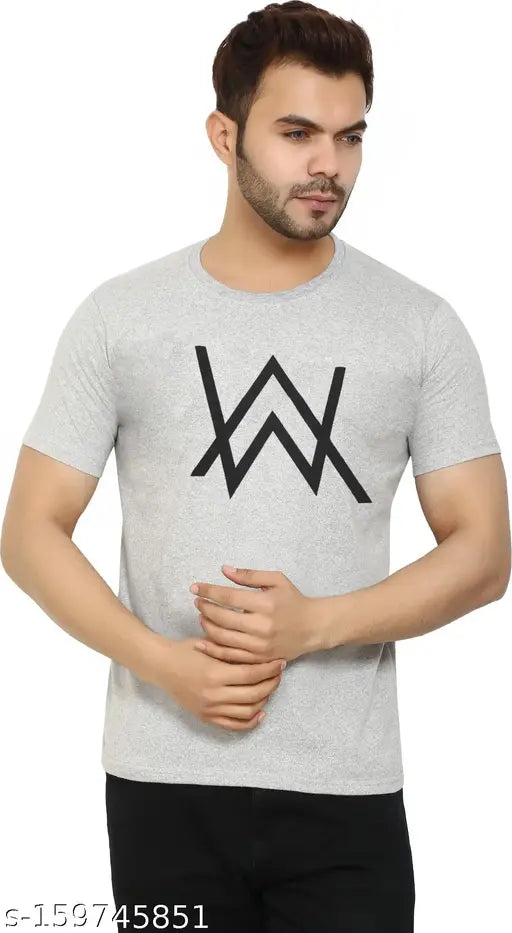Grey printed polyester half sleeve Rebozo T-shirt for men's casual wear, soft cotton blend fabric, perfect fit and comfortable style