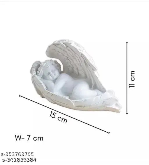 White resin sleeping angel statue with wings, perfect for home decor mantel or shelf, 43 inch