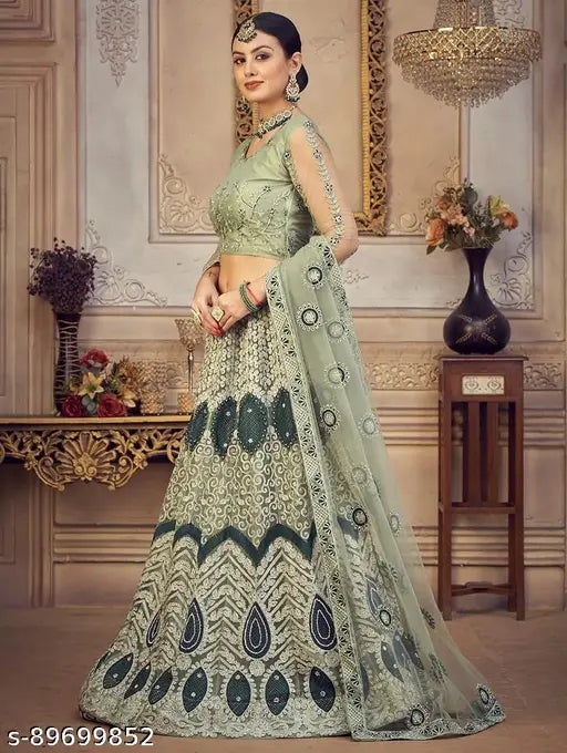 Art Silk embroidered choli and net dupatta set, unstitched, 42in waist, 44in length. Indian handcrafted bridal wear