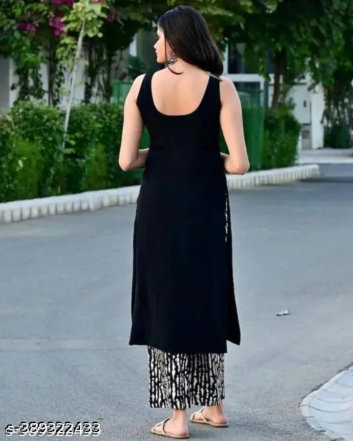 Rayon sleeveless kurti set with palazzos, pack of 2 in solid net colors, ideal for summer wear, Indian origin