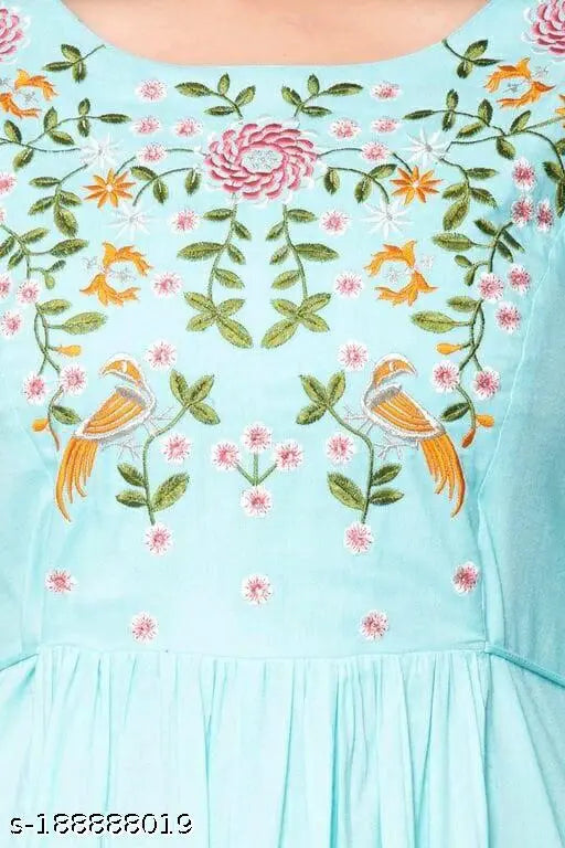 Embroidered Viscose Rayon Anarkali Kurta, vibrant Indian women's fashion, three-quarter sleeves, perfect for daily wear & special occasions