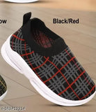 Black and red checkered kids' shoes with laces