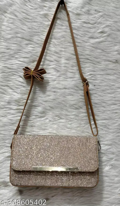 Ladies sequined sling bag, light blue, gold accent