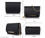 Black synthetic leather chain strap crossbody sling bag for women