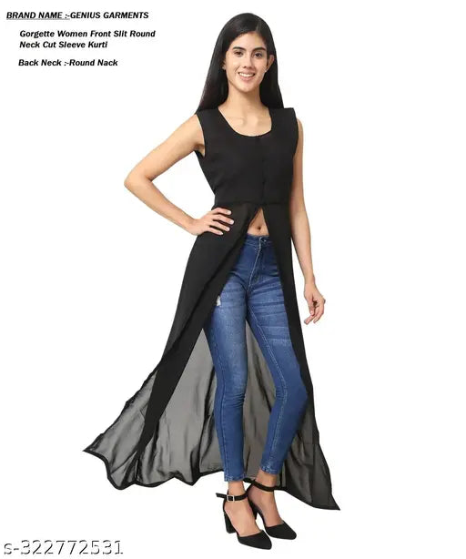 Sleeveless Georgette Kurta, single color, Indian women's fashion