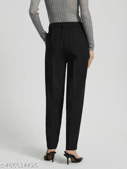 Women's high waist, loose fit, straight leg cropped work pants trousers with pockets in black