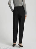 Women's high waist, loose fit, straight leg cropped work pants trousers with pockets in black