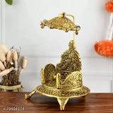 Metal oval Singhasan for Ganesha & Krishna idols, Indian-crafted decorative chowki, ideal gift (13cm L x 20cm H x 14cm B, 300g)
