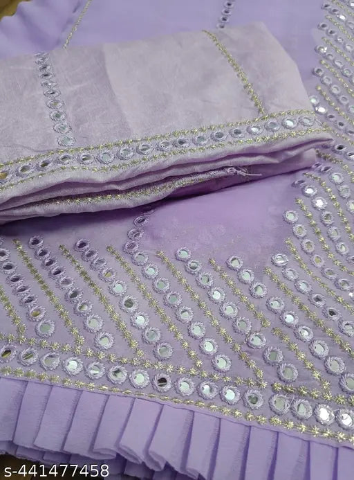 Purple, sequined sari with zari work, complete with bolus and pallu