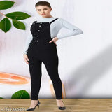 women's sleeveless denim high waist dungaree, stretchable and modern design in regular sizes M, XL, XXL (India)