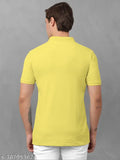 Yellow cotton blend polo t-shirt with trendy colorblock graphic print collar for men, size M (Chest Size: 41 in, Length Size: 28 in)