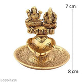 Metal Book Ganesha with Laxmi Ganesha Diya, Indian God Idol, 7x7x5cm