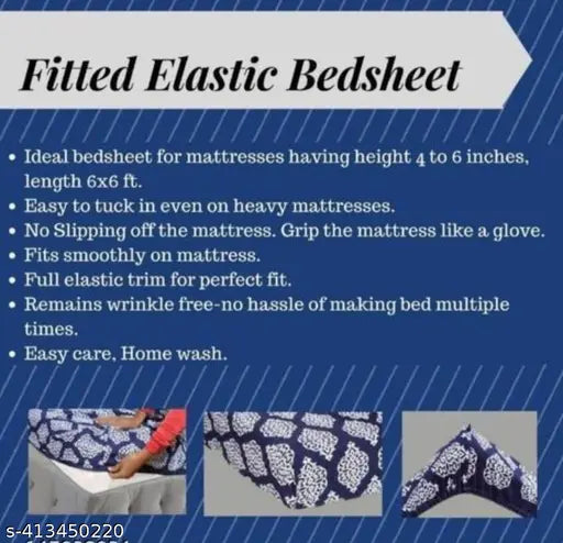 Cotton geometric pattern double bedsheet & 2 pillow covers, supersoft & all-around elastic by ELVILLIAN - ideal for adult summer use