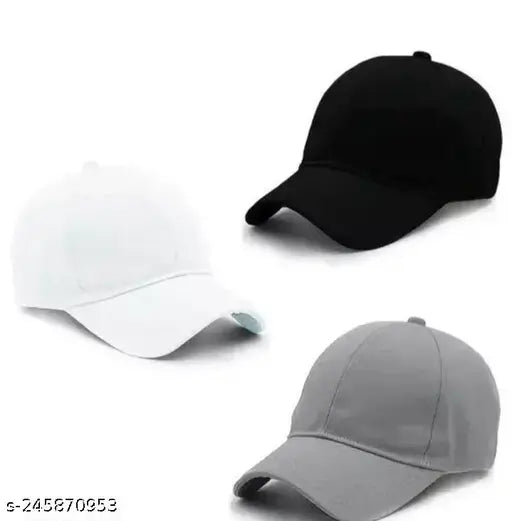 Trendy Men Multi Color Cotton Baseball Caps (Pack-3), adjustable, one size fits most, durable sun protection for outdoor activities