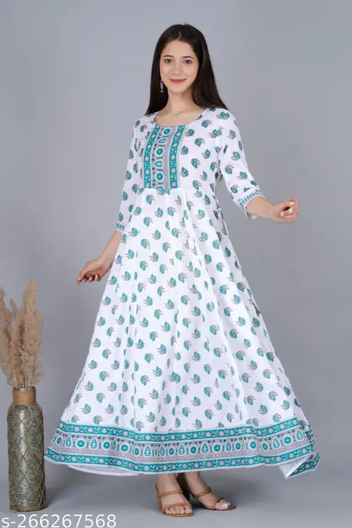 White rayon lace printed kurti, three-quarter sleeve, printed combo for women, India origin