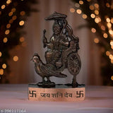 Handcrafted metal statue of DVM Jai Shani Dev, decorative Indian showpiece with dimensions 4.5 x 11 x 1.5 cm