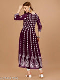 Purple embroidered long kurta, 3/4 length