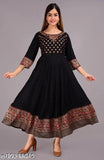Black embroidered Anarkali kameez with long skirt, sleeves and hem