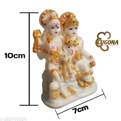 Shiv Parivar marble murti with golden design - 4 inch high, capturing spirituality and aesthetics in an intricate representation of Lord Shiva's family
