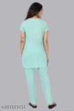 Sea Green Cotton Night Suit for Women with beautiful print, premium quality cotton, round neck design, available in sizes L, XL, XXL, XXXL