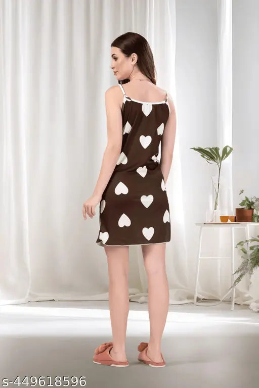 Trendy cami night dress, sleeveless printed net, women's sleepwear from India - lightweight, breathable, and elegant for lounging or cozy nights in