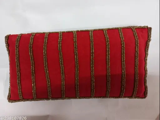 Red beaded clutch with gold zipper
