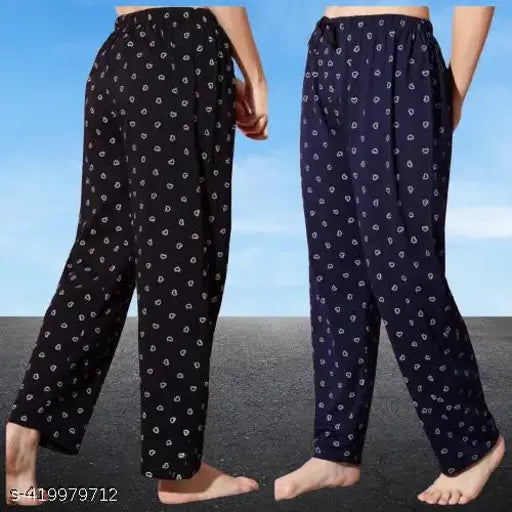 Long black pajama pants with polka dots, white drawstring waistband