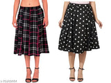 Black polka print mid-calf length IBPanel polyester skirt combo for women, flared design with 26, 28, 30, 32, 34 sizes, Indian brand Grace Diva Fuchiya