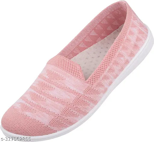Peach synthetic slip-on Walkaroo ladies belly shoes (India) - printed ballerina style footwear