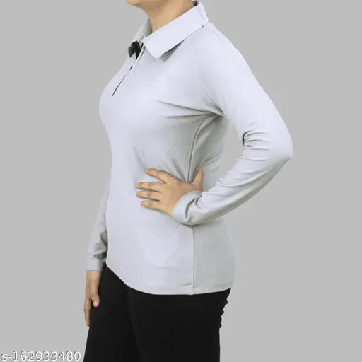 Pink polyester long-sleeved printed MYO women's T-shirt with zip, pack of 2 - advanced compression technology for sportswear