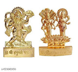 Gold-plated spiritual religious metal statues set: Hanuman ji, Laxmi Narayan, Shankar ji, Maa Durga ji (Standard Size), ideal for home decor & gifting