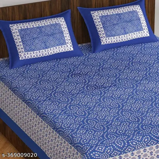 THE HOBBY BOUNTY 110TC Cotton Sanganeri Print Double Bed King Size Bedsheet with 2 Pillow Covers ,90 X 108 Inch