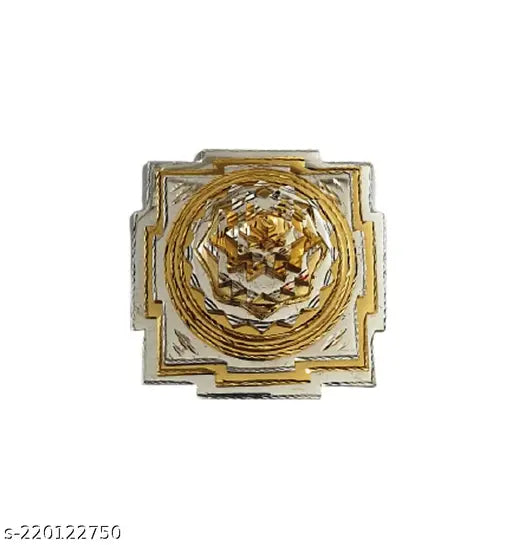 Shri Meru Yantra, Sri Chakra design, intricate ashtadhatu pattern, gold-colored, rectangular shape, spiritual symbolism