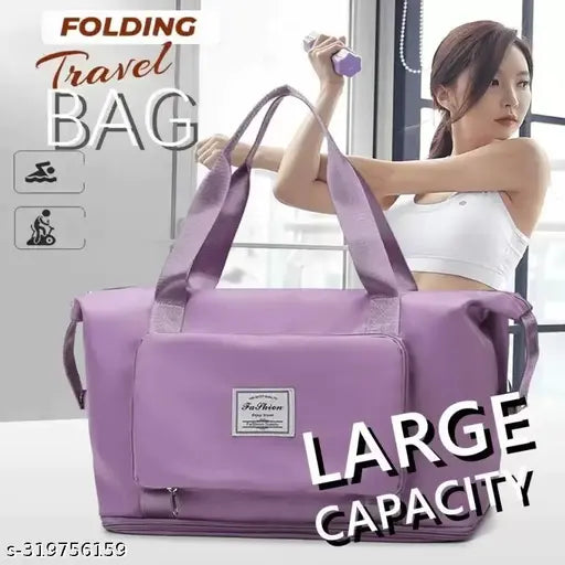 Purple travel duffle bag with folding design, suitable for shopping and luggage