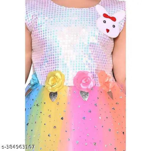 Pink net frock, sleeveless, embellished for cute elegant kids (1-2 years)