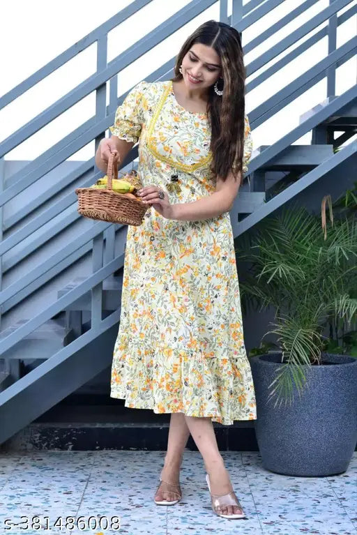 Cotton blend, embellished Aanarkali dress by VEDRAJ Chitrarekha, vibrant and trendy Indian attire