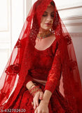 Stylish embellished lehenga-choli set in net fabric, semi-stitched (44waist, 42length, 12dupatta)