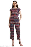 Multi floral print crepe jumpsuit for women and girls, trendy summer outfit on mannequin