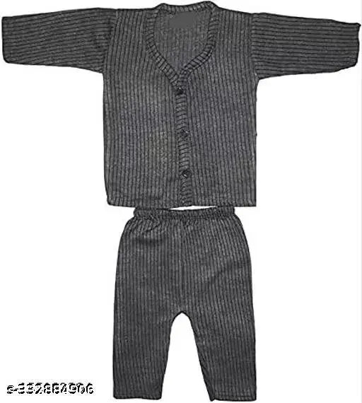 Soft wool striped thermal T-shirt set for baby boys and girls, infants & toddlers (3-9 months), warm full sleeves & elastic waistband pyjama pants