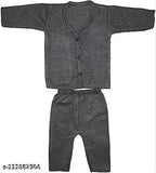 Soft wool striped thermal T-shirt set for baby boys and girls, infants & toddlers (3-9 months), warm full sleeves & elastic waistband pyjama pants