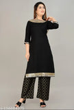 Rayon kurta set for women, solid pattern with three-quarter sleeves, palazzos bottom, Indian fashion quality