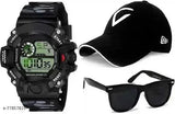 Tekzie Cotton Baseball Cap, Watch, and Sunglasses Combo - Indian hip hop style for new boys in solid patterns (Pack of 3)